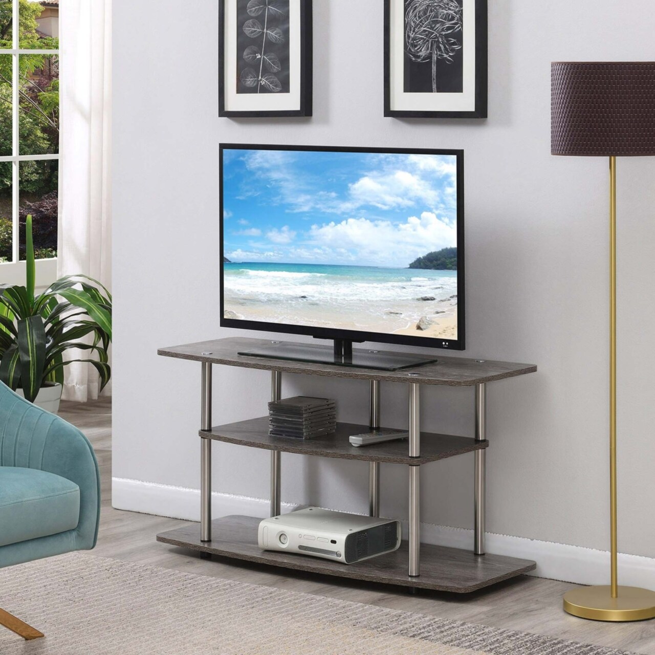 Convenience Concepts Designs2Go 3 Tier Wide TV Stand, Weathered Gray